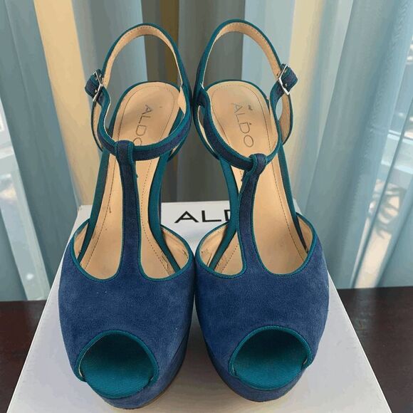 Aldo Womens Detamble Peep Toe High Heels Ankle Strap Blue EU 38 - Picture 10 of 13